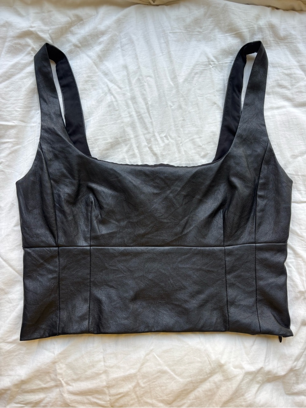 Wilfred Aritzia Black Vegan Leather Shine Bustier Cropped Tank Top - M